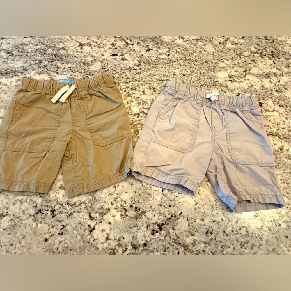 Tan and Gray Casual Summer Shorts with Elastic Waistband